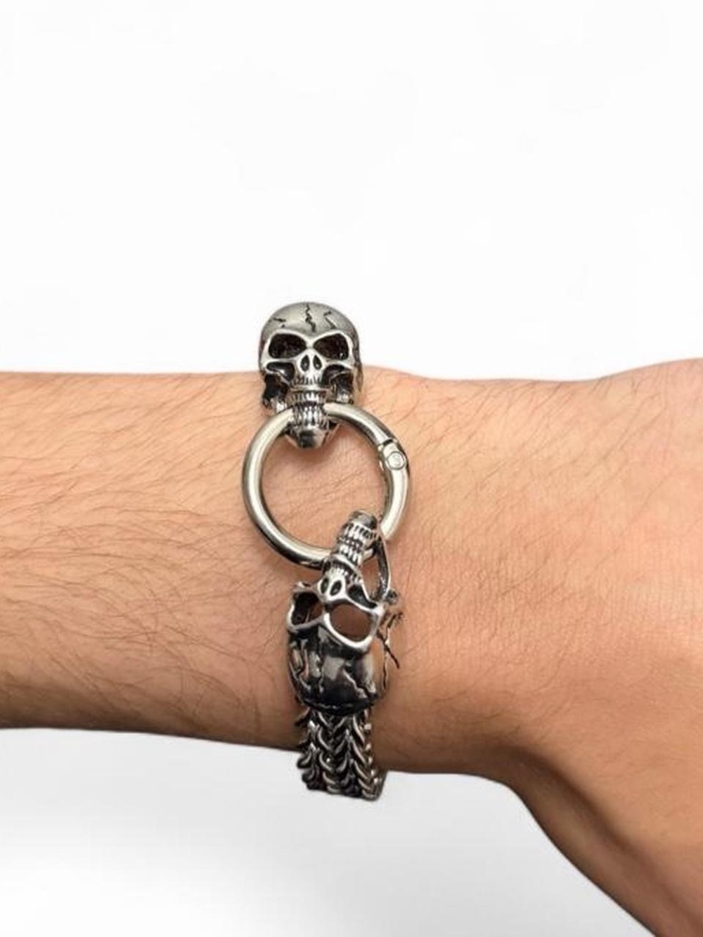 Silver Skull Chain Bracelet Gothic Punk Biker Statement Jewelry